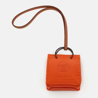 Pre-owned Hermes Hermès Feu/gold Milo And Swift Leather Shopping Bag Charm In Orange