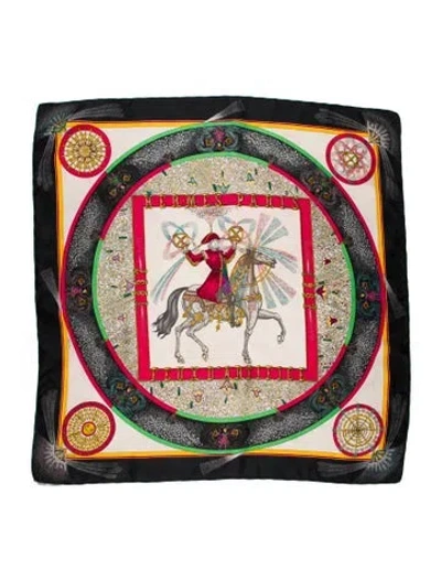Pre-owned Hermes Feux D'artifice Jacquard Scarf In Black