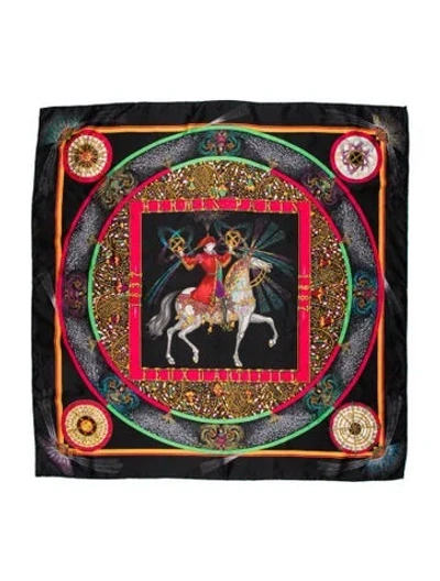 Pre-owned Hermes Feux D'artifice Jacquard Silk Scarf In Black