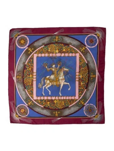 Pre-owned Hermes Feux D'artifice Jacquard Silk Scarf In Burgundy