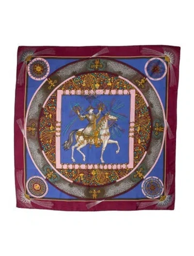 Pre-owned Hermes Feux D'artifice Jacquard Silk Scarf In Purple