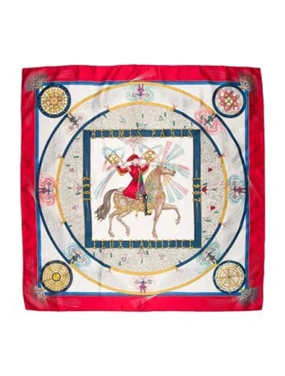 Pre-owned Hermes Feux D'artifice Jacquard Silk Scarf In Red