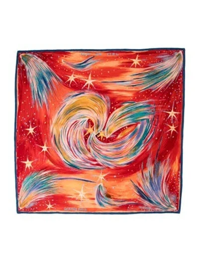 Pre-owned Hermes Feux Du Ciel Silk Scarf In Red