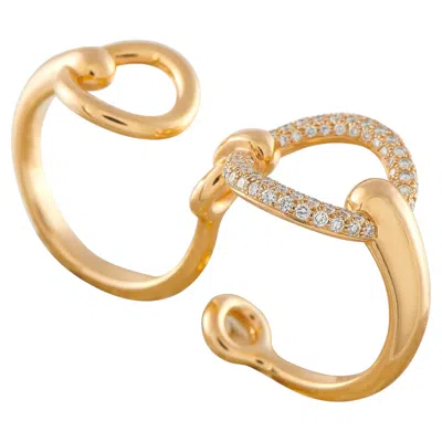 Pre-owned Hermes Filet Dor 18k Rose Gold 0.43ct Diamond Double Ring In Red