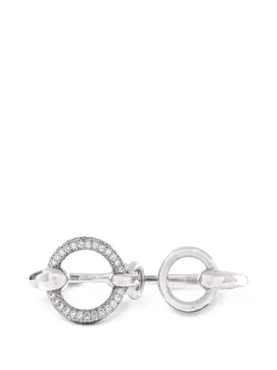 Pre-owned Hermes Filet D'or Double 18k White Gold With Diamonds Large Ring In Silver