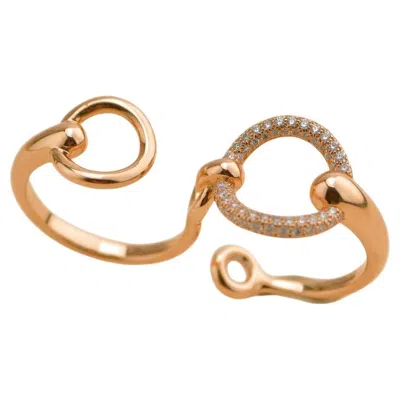 Pre-owned Hermes Hermès Filet D'or Double Diamond 18k Rose Gold Large Model Ring Size 54 In Red
