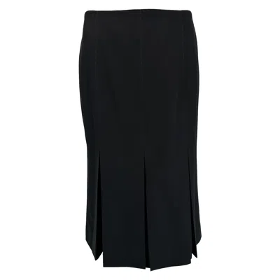 Pre-owned Hermes Fine Black Wool Stitch Down Pleated Skirt 38