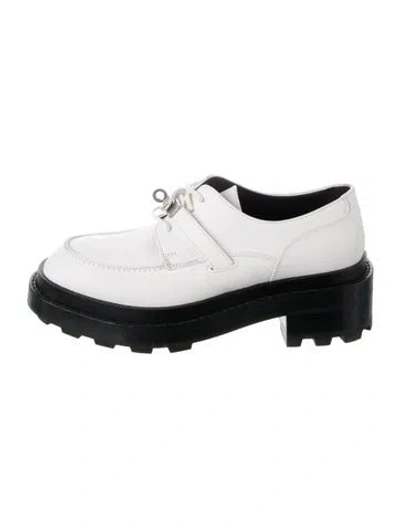 Pre-owned Hermes First Derby Leather Loafers In Neutral