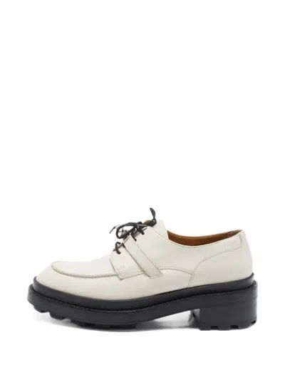 Pre-owned Hermes First Leather Derby Shoes In White