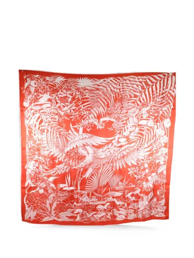 Pre-owned Hermes Flamingo Party Scarf In Red