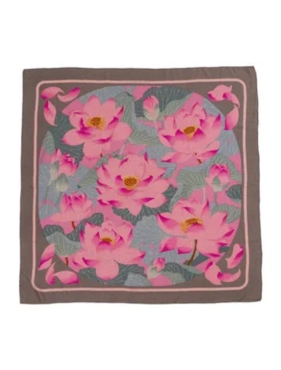 Pre-owned Hermes Fleurs De Lotus Cashmere Shawl In Gray