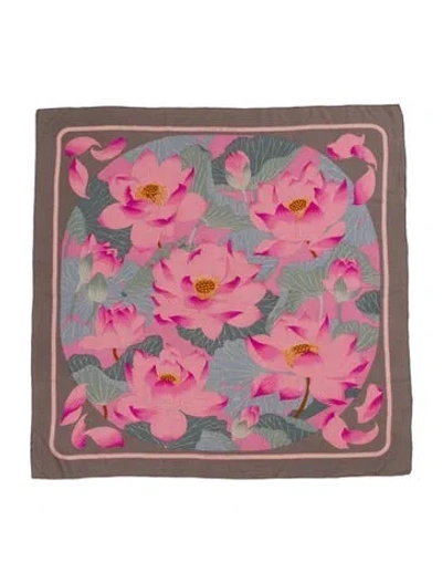 Pre-owned Hermes Fleurs De Lotus Cashmere Shawl In Grey