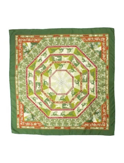 Pre-owned Hermes Fleurs D'hiver Silk Scarf In Green