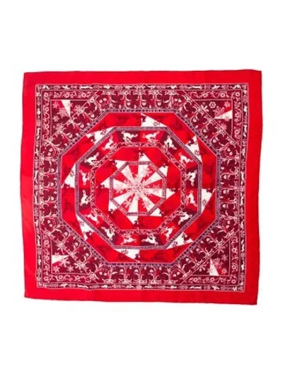 Pre-owned Hermes Fleurs D'hiver Silk Scarf In Red