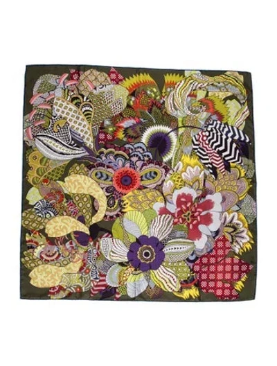 Pre-owned Hermes Fleurs D'indiennes Silk Scarf In Green