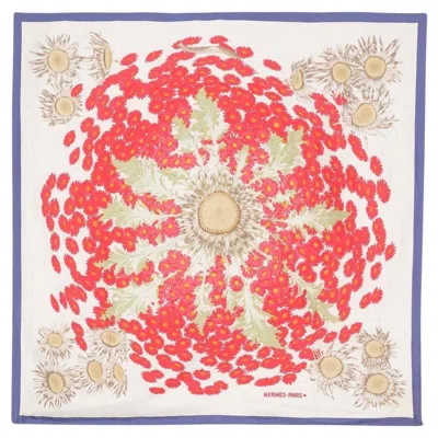Pre-owned Hermes Fleurs Et Carlines By Vladimir Rybaltchenko Silk Scarf In Sand