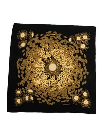 Pre-owned Hermes Fleurs Et Carlines Cashmere Scarf In Black