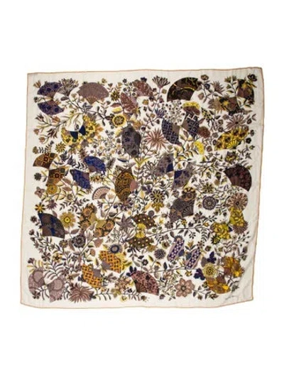 Pre-owned Hermes Fleurs Et Papillons De Tissus Cashmere Shawl In Neutral