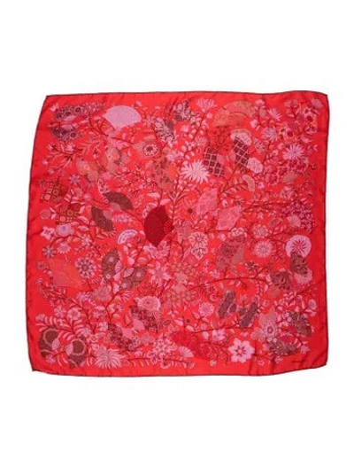 Pre-owned Hermes Fleurs Et Papillons De Tissus Silk Scarf In Red