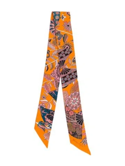 Pre-owned Hermes Fleurs Et Papillons De Tissus Silk Twilly Scarf In Orange