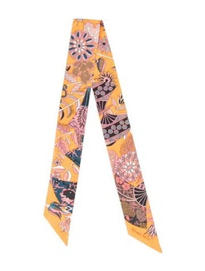 Pre-owned Hermes Fleurs Et Papillons De Tissus Silk Twilly Scarf In Orange
