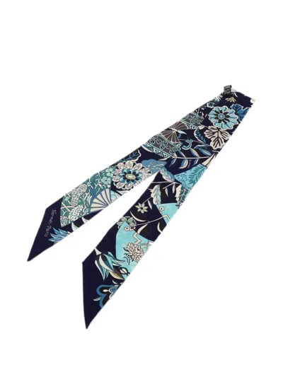 Pre-owned Hermes Fleurs Et Papillons De Tissus Twilly Scarf In Blue