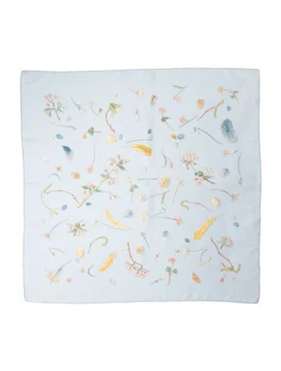 Pre-owned Hermes Fleurs Et Plumes Silk Scarf In Blue
