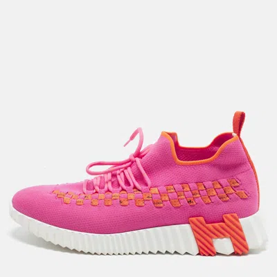 Pre-owned Hermes Flex Size 41 Pink Knit Fabric Low Top Sneakers