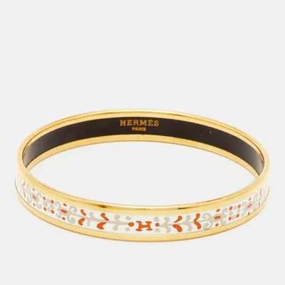 Pre-owned Hermes Hermès Floral Motif Enamel Gold Plated Bangle Bracelet In Multi