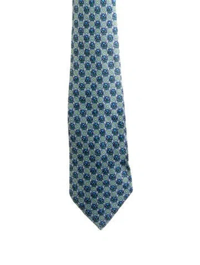 Pre-owned Hermes Floral Patterned Silk Tie In Blue