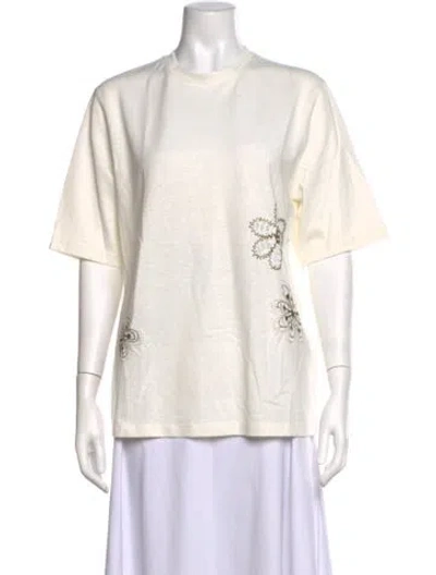 Pre-owned Hermes Floral Print Crew Neck T-shirt In Neutrals/white