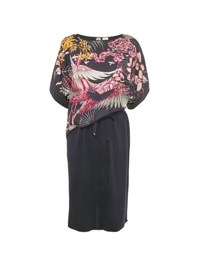 Pre-owned Hermes Floral-print Dress In Blue