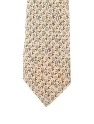 Pre-owned Hermes Floral Print Tie In Yellow