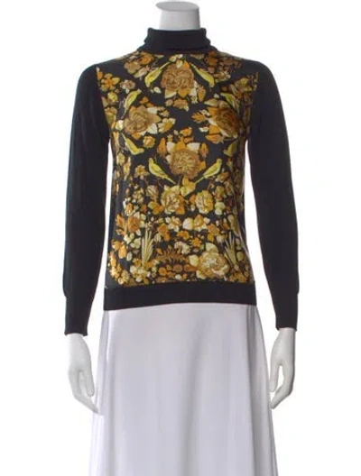 Pre-owned Hermes Floral Print Turtleneck Top In Black