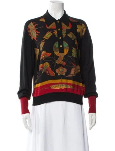 Pre-owned Hermes Floral Print V-neck Sweater In Multi