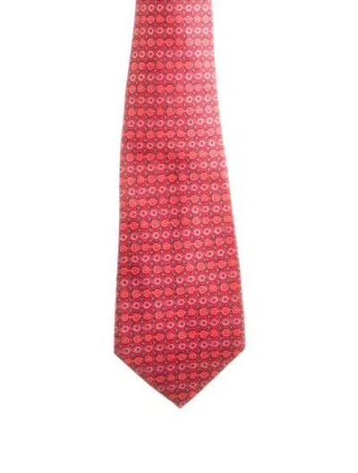 Pre-owned Hermes Floral Silk Patterned Tie In Red