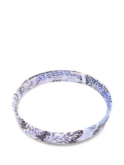 Pre-owned Hermes Floral-print Silk Hairband In Blue