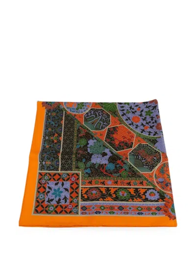 Pre-owned Hermes Floral-print Silk Scarf In Orange