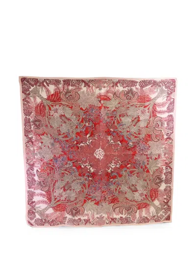 Pre-owned Hermes Floral-print Silk Scarf In Red