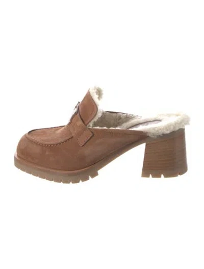 Pre-owned Hermes Flore 60 H Logo Mules In Brown