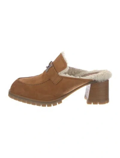 Pre-owned Hermes Flore 60 H Logo Mules In Brown