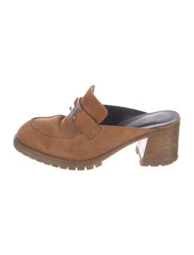 Pre-owned Hermes Flore 60 H Logo Mules In Brown