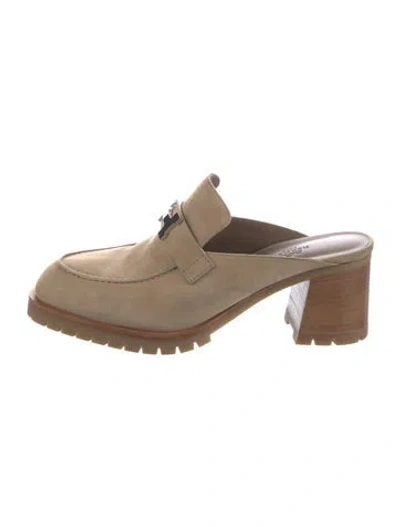Pre-owned Hermes Flore 60 H Logo Mules In Neutrals