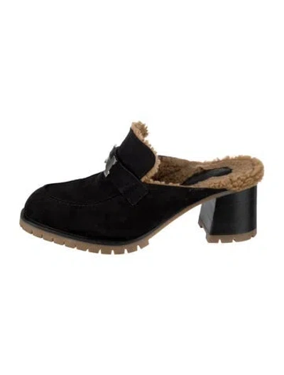 Pre-owned Hermes Flore H Logo Mules In Black