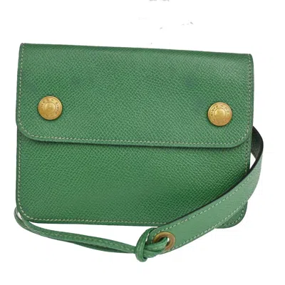 Hermes Hermès Floride Green Leather Clutch Bag () In Gray