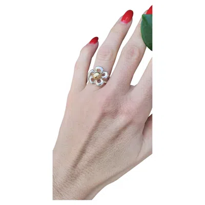 Pre-owned Hermes Hermès Flower Shaped Ring Silver And Gold Size 7 / 53 Resizable In Multi