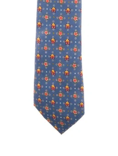 Pre-owned Hermes Flower Silk Tie In Blue