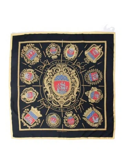 Pre-owned Hermes Fluctuat Nec Mergitur Silk Scarf In Black