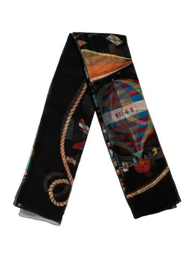 Pre-owned Hermes Folies Du Ciel Silk Shawl In Black
