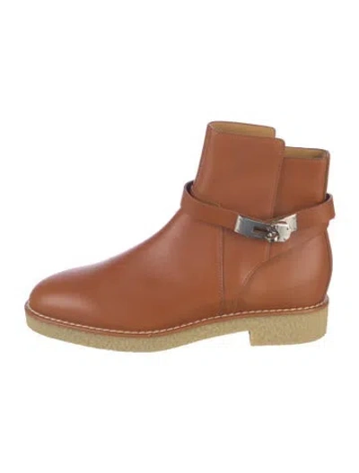 Pre-owned Hermes Follow Leather Boots In Brown